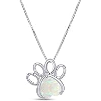 Dazzle Touch 2.00Ct Heart Cut Fire Opal Paw Print Pendant Gift 14K White Gold Plated Free Chain