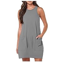 Women 2024 Summer Mini Dress Casual Sleeveless Tank Dresses Built in Shapewear Short Athletic Dress with Pockets
