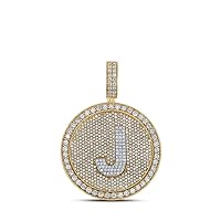 The Diamond Deal 10kt Two-tone Gold Mens Round Diamond Letter J Circle Charm Pendant 3-7/8 Cttw