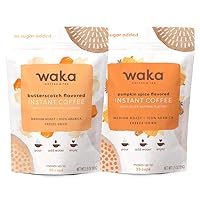 Waka Quality Instant Coffee — Unsweetened Butterscotch and Pumpkin Spice Flavored Instant Coffee Bundle — 100% Arabica Freeze Dried Beans — No Sugar Added & Unsweetened — 3.5 oz Bulk Bag