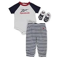 Reebok baby-boys 3-piece Bodysuit + Jogger Sweatpants + Socks Pajama Clothing Set