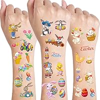 Easter Day Temporary Tattoos for Women Kids, Egg Bunny Chick Flowers Waterproof Face Body Fake Stickers Party Decorations Supplies Favors, 10 Sheets