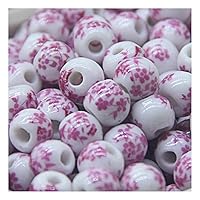 100 Pcs 8mm Beautiful Flower Ceramic Beads, Flower Round Porcelain Beads Loose Beads Ceramic Spacer Beads for DIY Crafts Jewelry Making,Pink