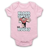 Unisex-Babys' Blood Sweat and Rugby Rugby Slogan Baby Grow