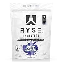 RYSE Core Hydration | On the Go Electrolyte Drink Mix Packets | With All 6 Electrolytes + Essential Vitamins | Zero Sugar | 16 Servings (Blue Raspberry)