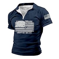 Mens Summer Lapel Zipper Independence Day Shirt for Men 2024 Casual and Versatile Flag Print Retro Short Sleeve Top