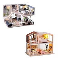 Fsolis DIY Dollhouse Miniature Kit with Furniture, 3D Wooden Miniature House with Dust Cover and Music Movement, Miniature Dolls House kit