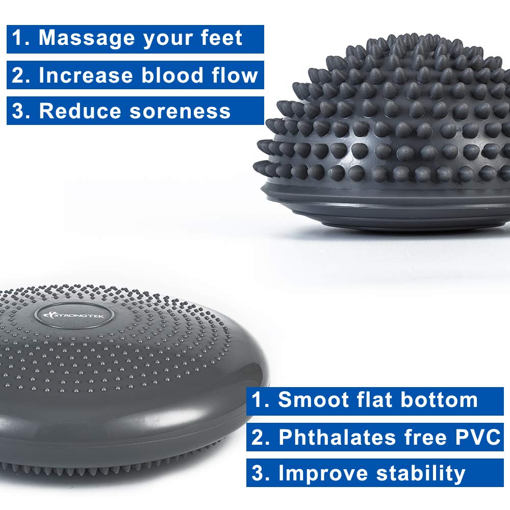 StrongTek Hedgehog Balance Pods with Hand Pump, Stability Balance Trainer Dots Plus Large Balance Pad, Core Body Balancing, Inflatable Stepping Pads, Sensory Wiggle Seats for Kids (Set of 5)