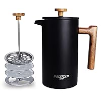 POLIVIAR French Press Coffee Maker, 34 Ounce Coffee Press with Real Wood Handle, Double Wall Insulation & Dual- Filter Screen, Food Grade Stainless Steel for Good Coffee and Tea (Vintage)