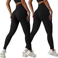 Xunerloy Pack of 2 High Waist Ribbed Sports Leggings Women's Long Opaque Seamless Sports Trousers Gym Figure-hugging Running Trousers Leggings Tummy Control