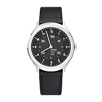 Mondaine - Helvetica MH1.R2S20.LB - Mens Watch 40mm - Smartwatch Date Black Leather Strap 30m Waterproof Sapphire Crystal Stainless Steel case - Mens Watches - Made in Switzerland