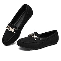 Loafers for Women Casual Moccasins Women's Comfortable & Lightweight Penny Loafers Slip On Flat Shoes Suede Black Size 13 Wide Width