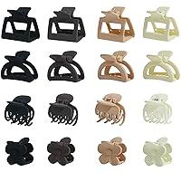 16Pcs Medium Claw Hair Clips for Women Girls,Matte Rectangle Double Row Teeth Flower Semicircle Small Claw Clips for Thin/Medium Thick Hair, Jaw Clips Nonslip Clips (Beige,Khaki,Brown,Black)