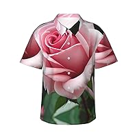 Rose Blossom Men's Casual Button-Down Hawaiian Shirts â€“ Funky Tropical Summer Outfits â€“ Retro Printed Beach Wear for Men