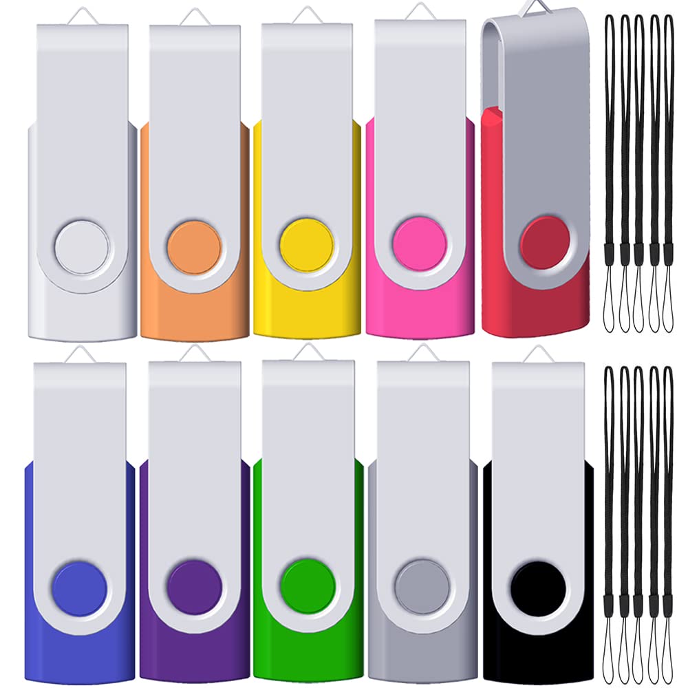 16GB USB 3.0 Flash Drive 10 Pack, FEWINA Multipack USB Drive 3.0 16 GB, Memory Stick 16GB 3.0, Jump Drives, Zip Drive Pen Drive for Data Storage (Multi-Color with 10 Lanyards)