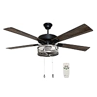 RIVER OF GOODS 52 Inch LED Modern Farmhouse Ceiling Fan with Remote - Rustic Ceiling Fans with Lights - Elegant Industrial Fan with Mesh Metal Caged Shade - Brown