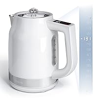 Electric Kettles GREECHO Temperature Control with LED Display, 1500W Fast Boiling Hot Water Kettle, 1.7L Stainless Steel Tea Kettle with Auto Shut-Off & Boil Dry Protection, Pearlescent White