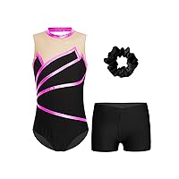 Kids Girls 2 Piece Gymnastics Outfits Sleeveless Tank Leotard with Shorts Hair Band Dance Ballet Unitard Biketard