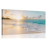 Ocean Wall Art Pictures for Living Room Beach Canvas Wall Art Decor for Bedroom Gold Sunset Canvas Painting for Wall Coastal Theme Art Print for Bathroom Home Office Decoration Ready to Hang(20