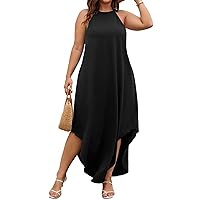 SHENHE Women's Plus Size Sleeveless Long Dress Halter Asymmetrical Hem Tunic Dresses