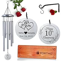 Personalized Anniversary Wind Chime - Windchime Wedding Gift for Husband, Wife, Couple for Wedding/Anniversary/Valentine’s Day (Silver, 35 inches)