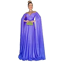 Women's Off Shoulder Prom Dresses with Cape Long Sleeves Chiffion Princess Dress Long Formal Evening Party Ball Gowns