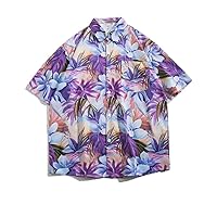 Flip Collar Printed Short Sleeved Shirt Men and ' Street Lazy Style - Travel Shopping Thin Jacket