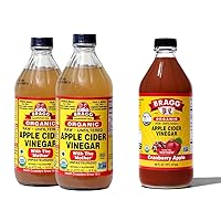 Organic Apple Cider Vinegar With the Mother 16 Ounce 2 Pack and Bragg Organic Apple Cider Vinegar Blends 16 Ounce with Cranberry Apple Bundle