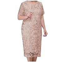 Plus Size Formal Dresses for Women, Women's Casual Fashion Lace Embroidery Medium Long Length Two Piece Set Dress