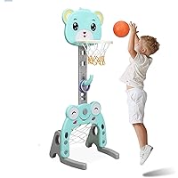 ARILIME 3-in-1 Kids Basketball Hoop Set, Hoop Sports Playset Ring Toss Golf Game, Height Adjustable Indoor Outdoor Use, Best Gift for Children