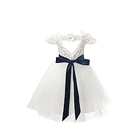 Miama Ivory Lace Tulle Cap Sleeves Wedding Flower Girl Dress Junior Bridesmaid Dress