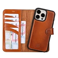 BOULETTA Wallet Case for iPhone 15 Pro Max Full Grain Leather Wallet, Detachable Magnetic Flip Cover, Card Holder, iPhone 15 Pro Max Wallet Case MagSafe Compatible RFID Blocking 6.7 inch, Tan Brown