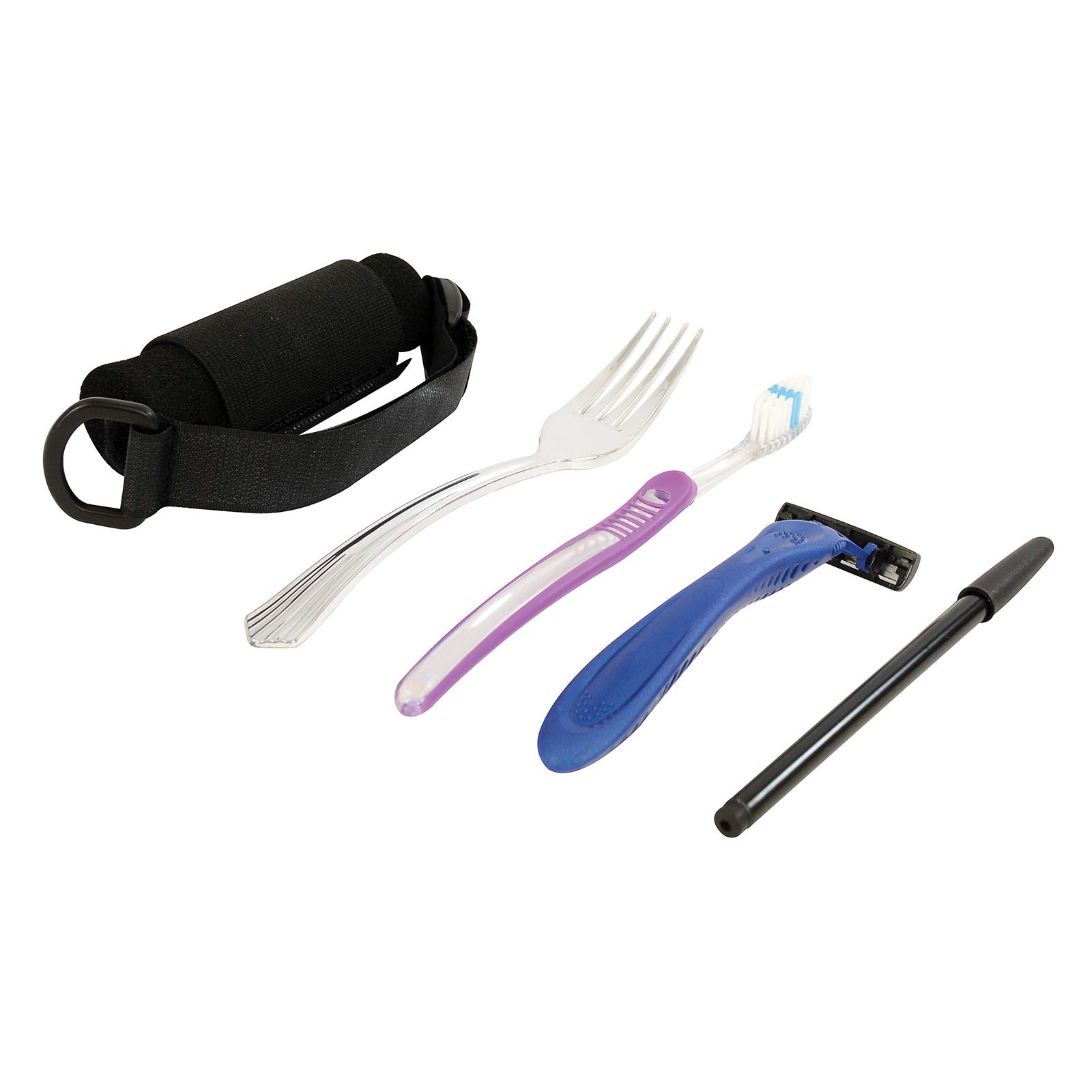 Sammons Preston Universal Holder Strap for Elderly, Hand Cuff with Pocket for Holding Cutlery, Pens, Toothbrushes, & Daily Living Tools, Adjustable Velcro Implement Holder for Weak Grip and Arthritis