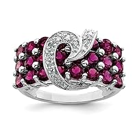 925 Sterling Silver Rhodolite Garnet and Diamond Ring Measures 2mm Wide Jewelry for Women - Ring Size Options: 10 5 7 9