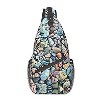 Stone Pattern Sling Backpack, Multipurpose Travel Hiking Daypack Rope Crossbody Shoulder Bag
