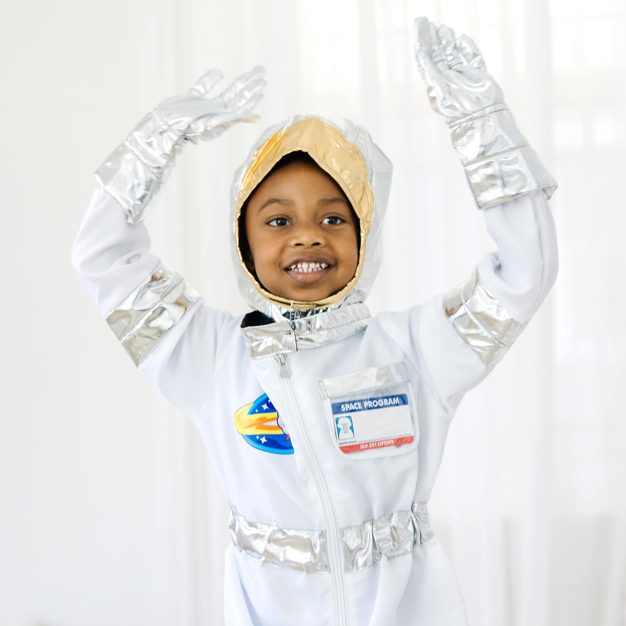 Melissa & Doug Astronaut Role Play Space Costume Set (5 pcs) - Jumpsuit, Helmet, Gloves, Name Tag