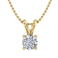 FINEROCK 1/4 to 1/3 Carat Diamond Solitaire Pendant Necklace in 14K Gold or in Platinum (Silver Chain Included)