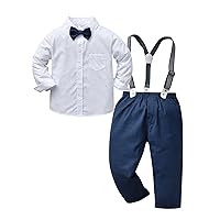 Boarnseorl Baby Boys Gentleman Outfits Pants Sets, Infant Long Sleeve Shirt + Pants + Bow Tie + Suspenders