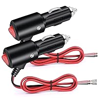 2 Pack 12V Replacement Cigarette Lighter Male Plug with On Off Switch and Leads - Car Lighter Socket Adapter Cigarette Plug Connector with 2FT 16AWG Heavy Duty Cord 15A Fuse