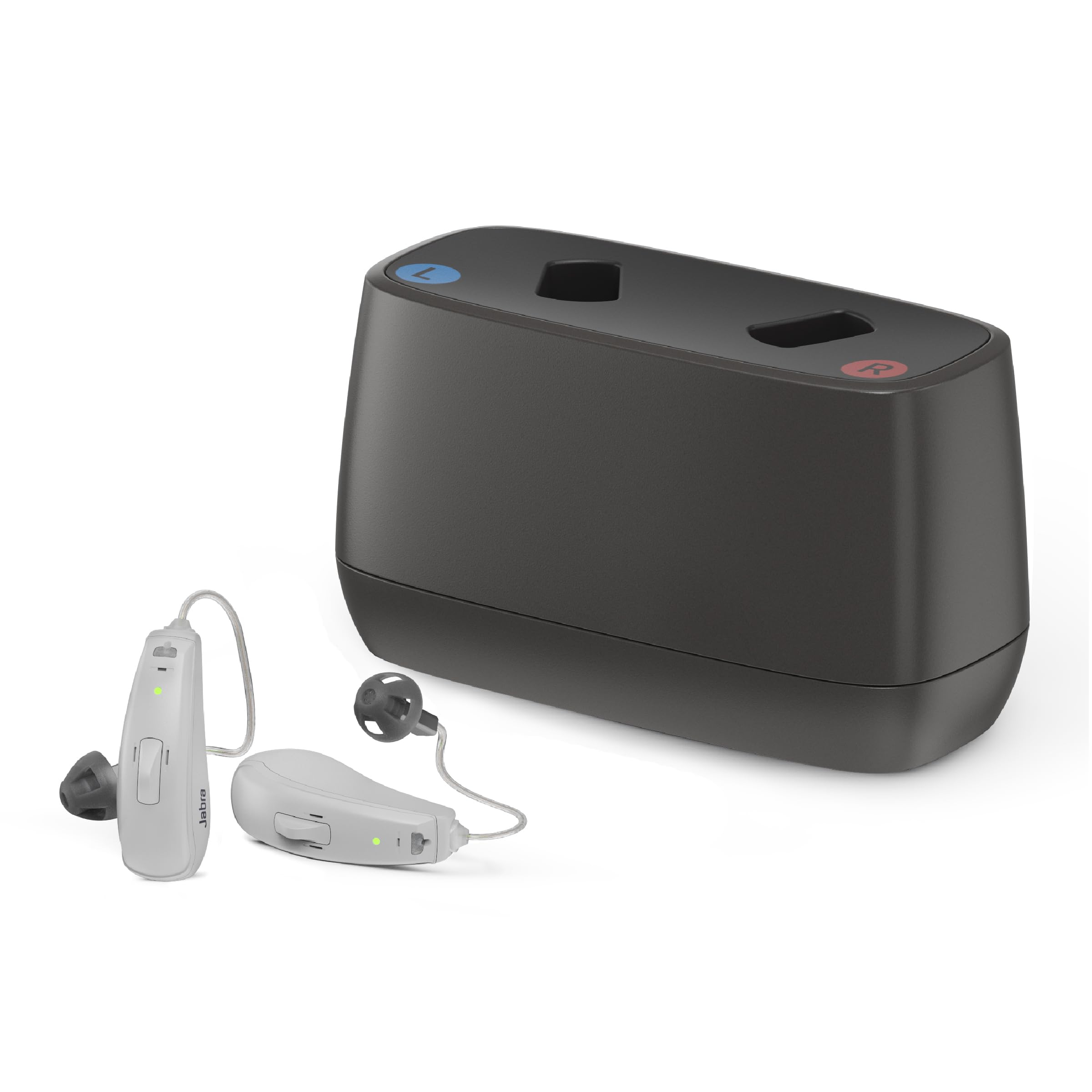 Jabra Enhance Select 50R Hearing Aids - Rechargeable, Nearly Invisible & Lightweight for All-Day Comfort - Designed for Mild to Moderate Hearing Loss - Includes Virtual Audiology Care – Gray