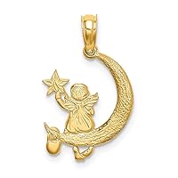 14k Gold Religious Guardian Angel Half Celestial Moon Holding Star Charm Pendant Necklace Measures 20.6x13.8mm Wide Jewelry for Women