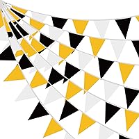 32.8 ft Graduation Banners Triangle Flag, Black Gold White Fabric Pennant Bunting Garlands for Class of 2024 Graduation Party Decorations Birthday Wedding Outdoor Decor