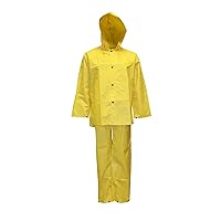 Cordova R8023FR2XL Defiance FR .28 MM PVC/Nylon/PVC, Yellow 3-Piece Rain Suit, Limited Flame Resistant, Bib Pants With Suspenders, Detachable Hood, 2X-Large