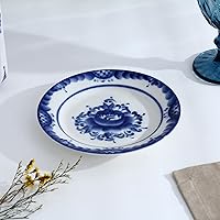 AEVVV Hand-Painted Gzhel Porcelain Dessert Plate - Blue & White Floral Design, 17.5 cm Diameter, Traditional Russian Craft