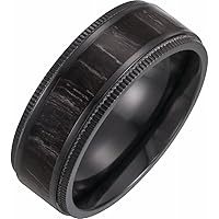 Black Titanium Polished disk edge Comfort fit Band With Oak Wood Inlay Jewelry for Women - Ring Size Options Range: O to X