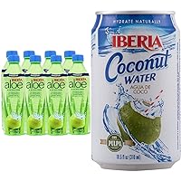Iberia Coconut Water with Pulp, 10.5 Oz. (Pack of 24) and Iberia Aloe Vera Drink with Pulp, Coconut, 16.9 fl oz. (Pack of 8)