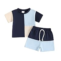 Baby Boy Clothes Summer Outfit Color Block Short Set Short Sleeve Contrast Color Tshirt Elastic Waist Shorts