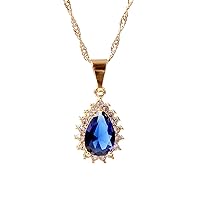 Women Bridal Jewelry Blue Green Red Crystal Water Drop Crystal Pendant Necklace
