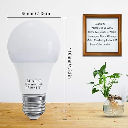 LUXON 5W A19 Radar Detector Dusk to Dawn 50W Equivalent Smart Led Lamp Lighting Indoor Outdoor Motion Sensor Bulb Auto On/Off E26 Base Soft White 2700K