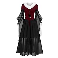 Elegant Vintage Gothic Dress for Party,Fall Winter Formal Plus Size Long Sleeve Casual Smocked Flowy Maxi Dress